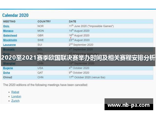 2020至2021赛季欧国联决赛举办时间及相关赛程安排分析