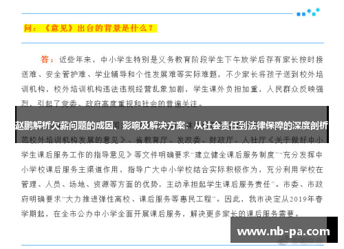 赵鹏解析欠薪问题的成因、影响及解决方案：从社会责任到法律保障的深度剖析